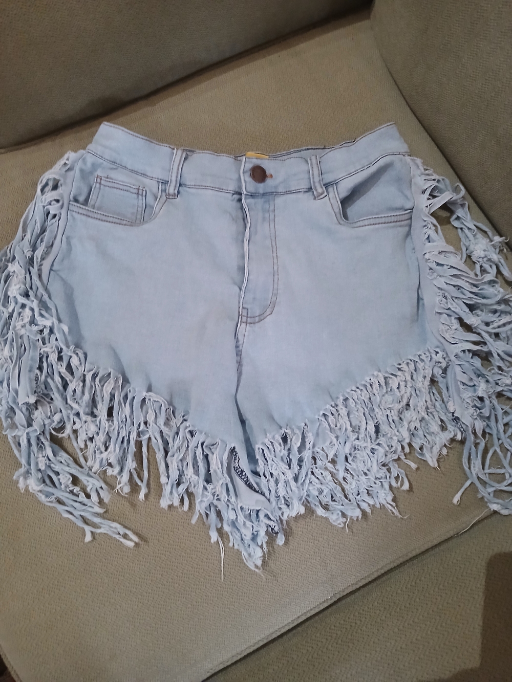 Daisy Light Blue Fringed Denim Shorts